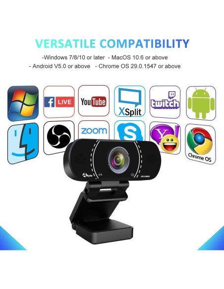 Cámara Web Akyta HD 1080p con Micrófono y Trípode Cámara Web Akyta HD 1080p con Micrófono y Trípode