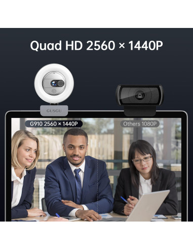 Cámara Web GUSGU G910 2K Quad HD con Micrófono y Luz