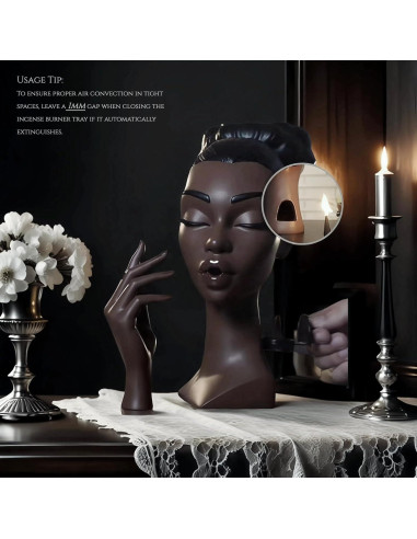 Quemador de Incienso MINGOMINGO Cabeza Mujer Negra 20 cm