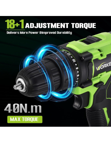 Taladro Inalámbrico WORKBLESS 21V con Batería y 28 Accesorios