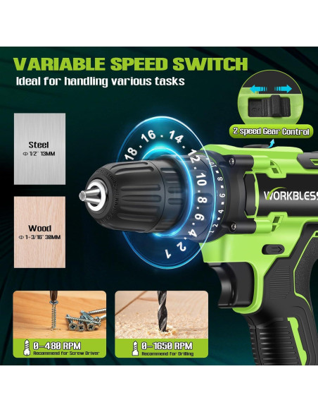 Taladro Inalámbrico WORKBLESS 21V con Batería y 28 Accesorios Taladro Inalámbrico WORKBLESS 21V con Batería y 28 Accesorios