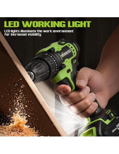 Taladro Inalámbrico WORKBLESS 21V con Batería y 28 Accesorios