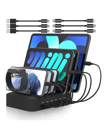Estación de Carga Rápida MSTJRY 90W 6 Puertos USB-C Negro Estación de Carga Rápida MSTJRY 90W 6 Puertos USB-C Negro