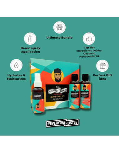 Kit de Cuidado de Barba EverydayHustle 3 en 1 - Champú, Acondicionador y Aceite