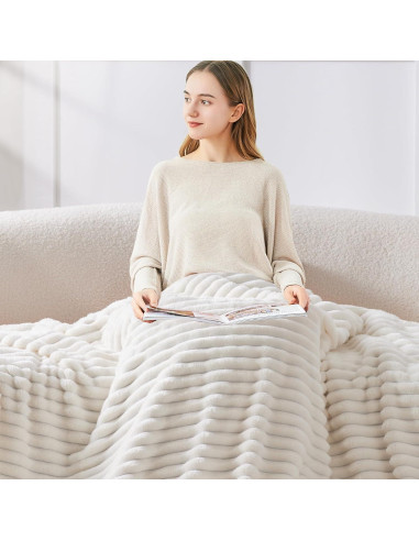 Manta de lana BEDELITE 50x60 crema suave y cálida 300GSM