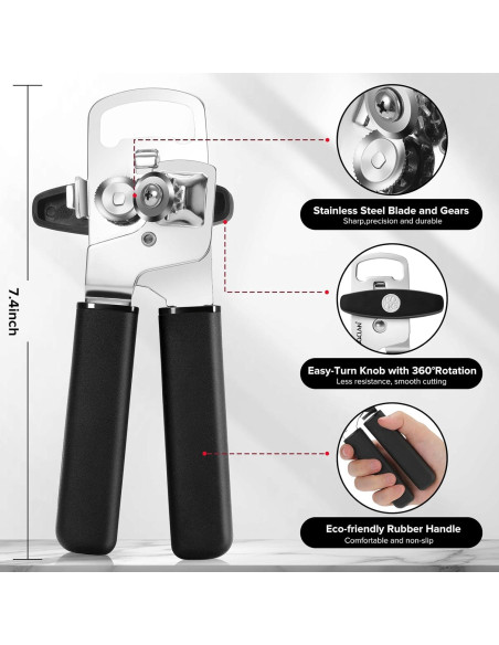 Abrelatas Manual COOCLAN con Imán y Mango Ergonómico Negro Abrelatas Manual COOCLAN con Imán y Mango Ergonómico Negro