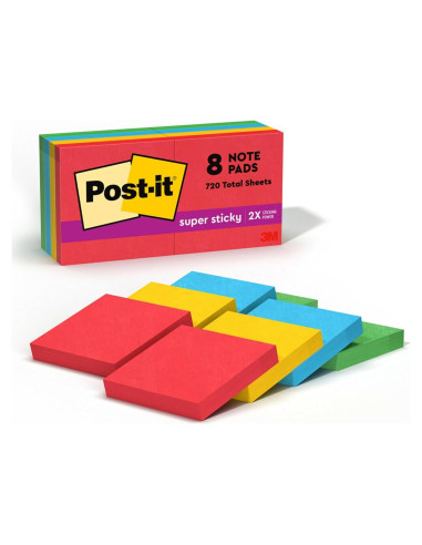 Notas Post-it Súper Adhesivas 4.76 cm x 4.76 cm 8 Blocs