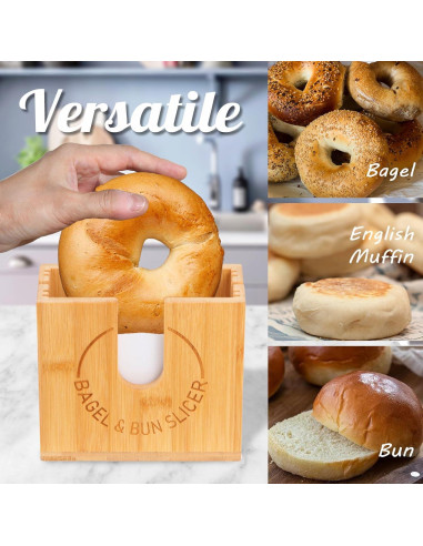 Cortador de Bagels Ajustable Cenleoha de Bambú Natural