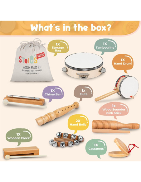 Set de Música Infantil Stoie's - 13 Instrumentos de Madera Set de Música Infantil Stoie's - 13 Instrumentos de Madera