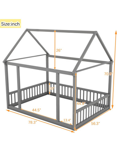 Cama de Piso Completo Bellemave con Techo para Niños Gris
