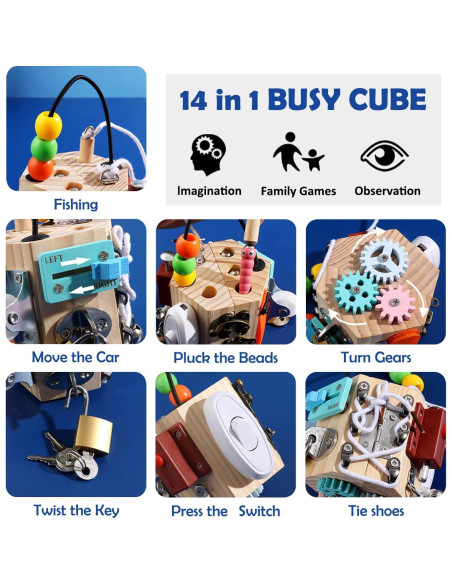 Cubo Ocupado Montessori de Madera para Niños 1-3 Años Cubo Ocupado Montessori de Madera para Niños 1-3 Años
