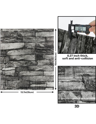 Paneles de Pared 3D Autoadhesivos SYYKDEF 10 Piezas Roca Negra