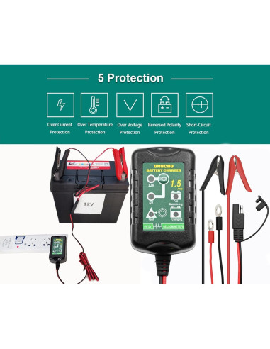 Cargador de Batería Inteligente Unocho 6V/12V 1.5A Automático