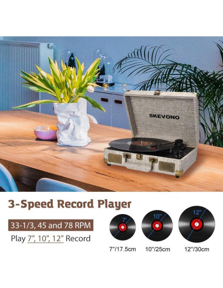 Reproductor de Vinilo SKEVONO Bluetooth 3 Velocidades Estéreo Reproductor de Vinilo SKEVONO Bluetooth 3 Velocidades Estéreo
