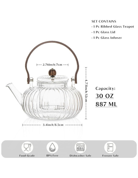 Tetera de Vidrio INSETLAN 1000ml con Infusor y Tapa Tetera de Vidrio INSETLAN 1000ml con Infusor y Tapa