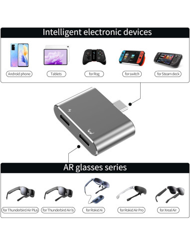 Hub USB-C para Gafas AR KIHENG VRHUB0001 Carga Rápida 100W