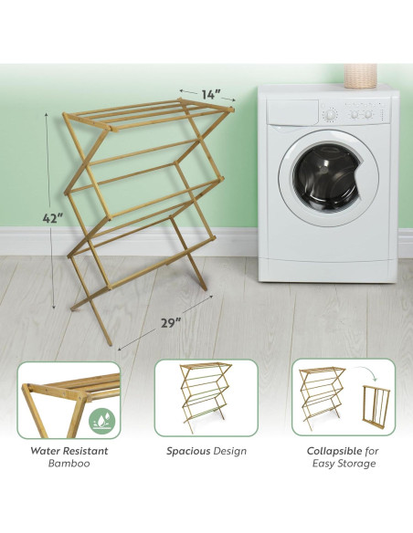 Soporte de Secado de Ropa Plegable Brookstone 10 Barras Bambú Soporte de Secado de Ropa Plegable Brookstone 10 Barras Bambú