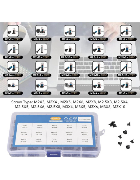 Kit de Tornillos para Laptop NTSDD 450 Pcs M2 M2.5 M3 Kit de Tornillos para Laptop NTSDD 450 Pcs M2 M2.5 M3