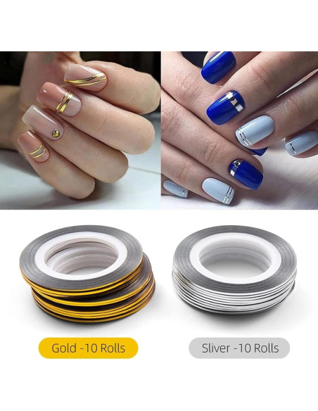 20 Cintas Adhesivas para Uñas Doradas y Plateadas 1mm 20 Cintas Adhesivas para Uñas Doradas y Plateadas 1mm