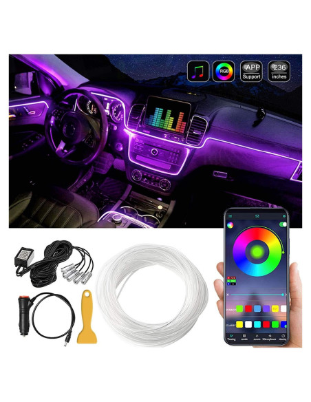 Tira LED interior de coche MAODANER 599.64 cm RGB Bluetooth Tira LED interior de coche MAODANER 599.64 cm RGB Bluetooth
