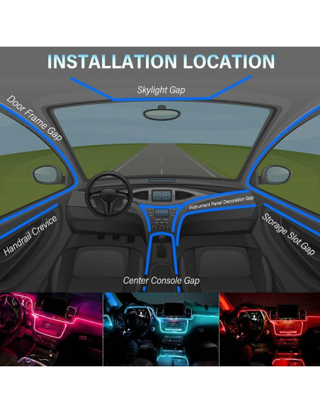 Tira LED interior de coche MAODANER 599.64 cm RGB Bluetooth Tira LED interior de coche MAODANER 599.64 cm RGB Bluetooth