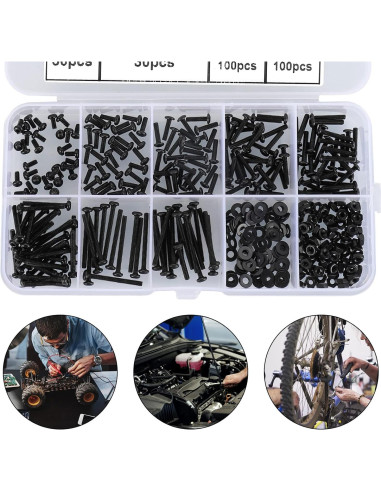 Kit 410 Piezas Tornillos Cabeza Hexagonal M2 Acero 10.9