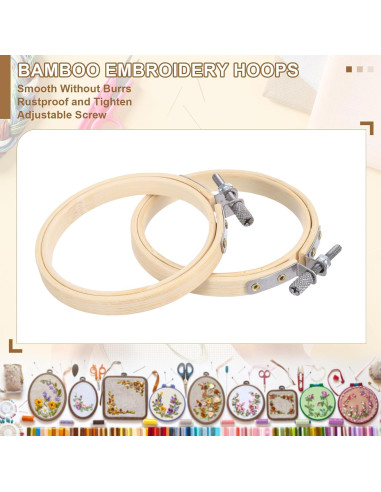 Aros de Bordado PATIKIL 6 Piezas 8 cm de Bambú Ajustables