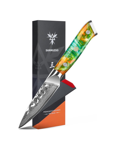 Cuchillo de Pelar SANMUZUO Yao 8.89 cm Acero Damasco Forjado