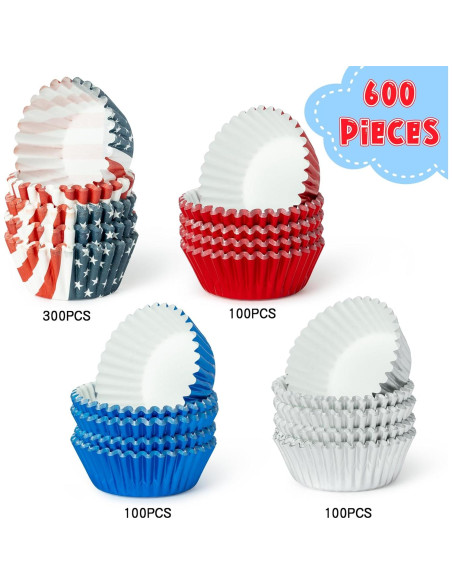 Forros de Cupcake Mini COcnny - 600 Piezas, 4 Estilos Patrióticos Forros de Cupcake Mini COcnny - 600 Piezas, 4 Estilos Patrióticos