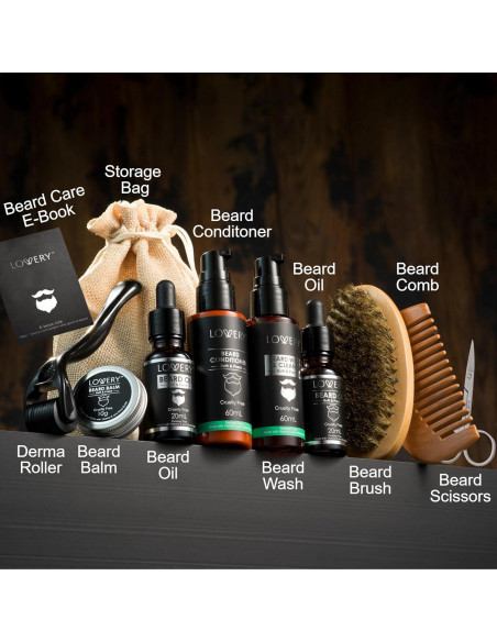 Kit de Cuidado de Barba Lovery 12 Piezas con Aceite y Jabón Kit de Cuidado de Barba Lovery 12 Piezas con Aceite y Jabón