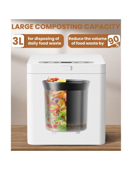 Compostador Eléctrico MERIOR 3L Blanco, Sin Olores y Auto-Limpieza Compostador Eléctrico MERIOR 3L Blanco, Sin Olores y Auto-Limpieza