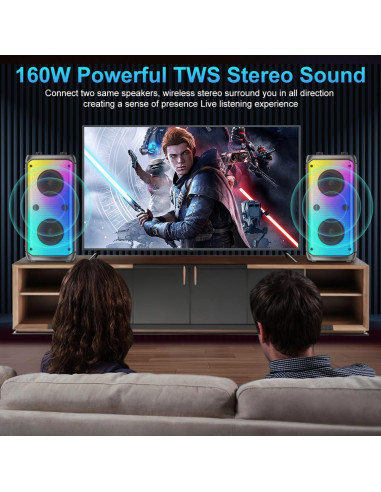 Altavoz Bluetooth TAMPROAD Q55 80W con Luces LED y Subwoofer