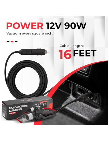 Aspiradora de Coche Airmoto 12V 90W con Filtro HEPA y Cable 4.8m