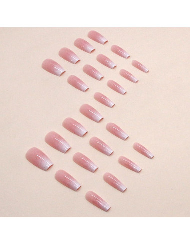 Uñas Postizas Coffin RUPOFUZA Ombre Rosa y Blanco 30Pcs