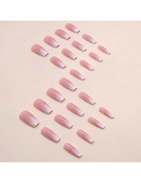 Uñas Postizas Coffin RUPOFUZA Ombre Rosa y Blanco 30Pcs Uñas Postizas Coffin RUPOFUZA Ombre Rosa y Blanco 30Pcs