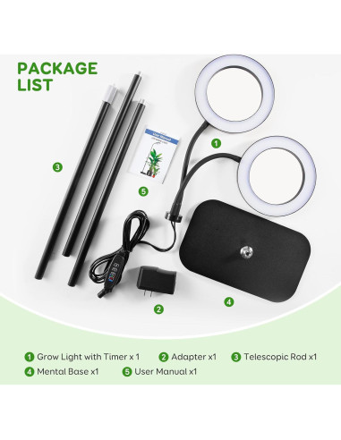 Luz de Crecimiento LED LPMZMBL 2 Cabezas 24W Altura Ajustable