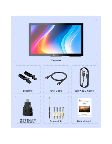 Monitor Táctil Eyoyo 7" IPS 1024x600 para Raspberry Pi