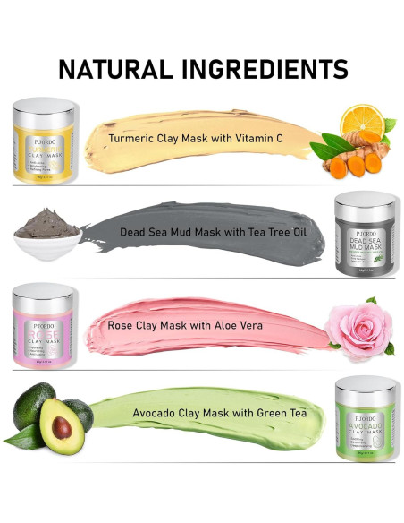 Set de 4 Mascarillas Faciales Pjordo - Arcilla Natural 360g Set de 4 Mascarillas Faciales Pjordo - Arcilla Natural 360g
