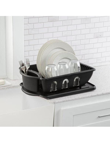 Escurridor de Platos Tribello Negro con Bandeja Drenaje 43.18 cm