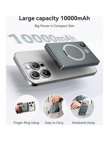 Banco de Poder Magnético Kuulaa 10000mAh PD 20W USB-C Gris