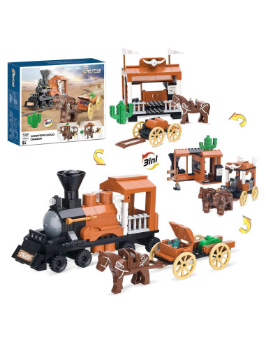 Kit de Construcción 3en1 Tren, Establo y Posada - 212 Pcs