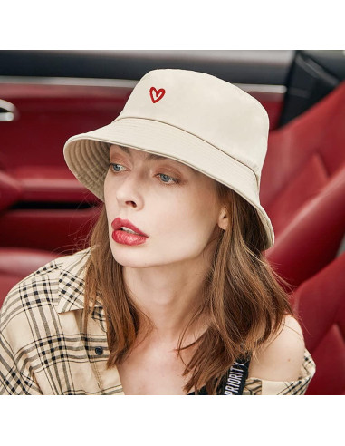 Sombrero de Cubo Bordado XYIYI Algodón Beige Unisex