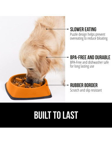 Tazón Interactivo para Perros y Gatos Gorilla Grip 2 Tazas Naranja