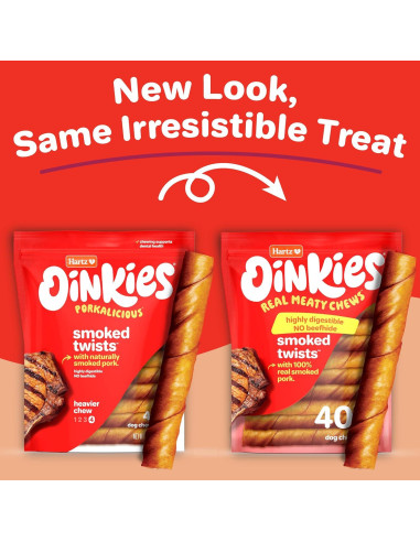Hartz Oinkies Golosinas para Perros 40 Piezas Piel de Cerdo