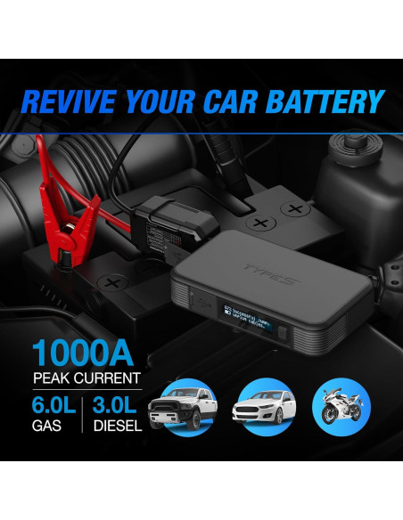 Arrancador de Batería TYPE S DL20 1000A 12V Pantalla LCD Arrancador de Batería TYPE S DL20 1000A 12V Pantalla LCD