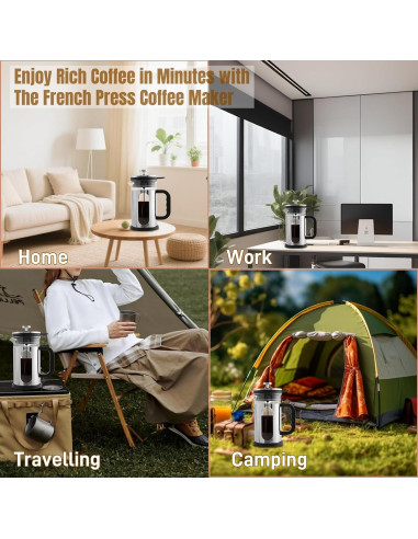 Cafetera Prensa Francesa CHDEXU 1000ml Vidrio Acero Inoxidable