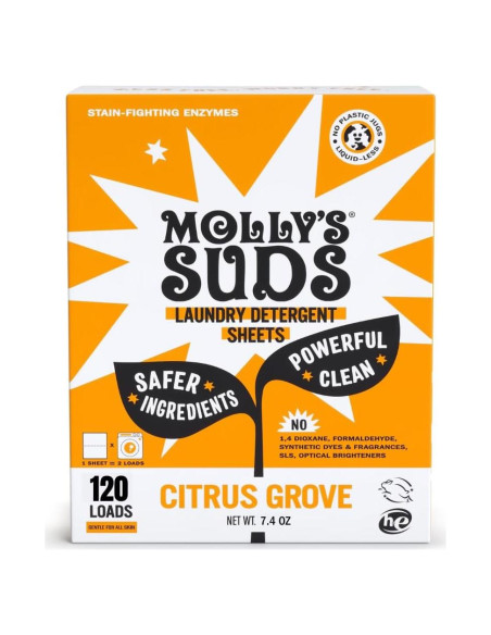 Hojas de Detergente para Ropa Molly's Suds 120 Lavados Huerto Cítrico Hojas de Detergente para Ropa Molly's Suds 120 Lavados Huerto Cítrico