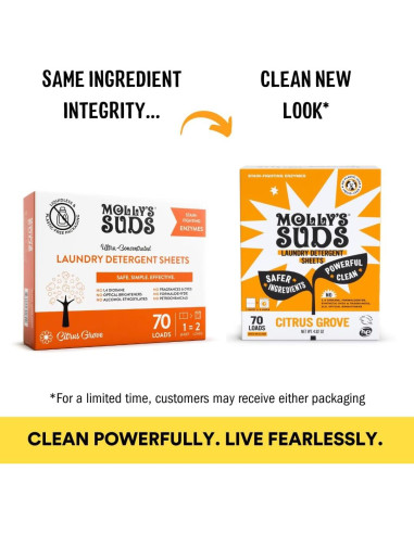 Hojas de Detergente para Ropa Molly's Suds 120 Lavados Huerto Cítrico