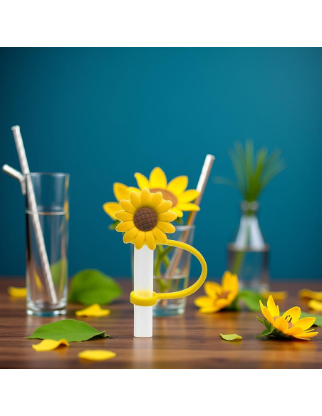 4 Tapones de Pajita de Silicona Jowxsx Girasol Reutilizables 4 Tapones de Pajita de Silicona Jowxsx Girasol Reutilizables