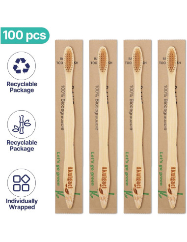 Paquete de 100 cepillos de dientes de bambú Akulgaci ecológicos
